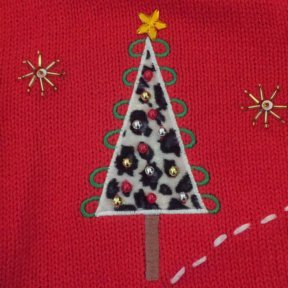 Leopard Print ugly Christmas Sweater medium - Picture 3 of 5